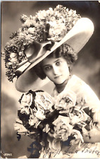RPPC Pretty Lady Fabulous Fancy Hat Hi Fashion Early 1900's Studio Glamour (N02) picture