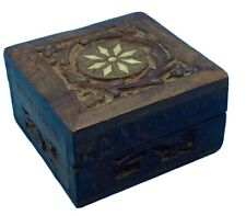 Vintage Hand Carved Wood Inlaid Trinket Box Jewelry￼ picture