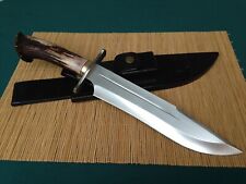 CUSTOM HANDMADE D2 TOOL STEEL HUNTING BOWIE KNIFE STAG HORN WITH LEATHER SHEATH picture