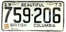 Vintage British Columbia Canada 1973 74 Car License Plate Garage Decor Collector picture