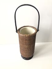 Vintage Nantucket Style Cylinder Lined Wicker Woven Basket Handle & Base Wine picture