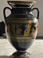 Vintage Antique ADIS 24 Karat Gold Leaf Black Greek Urn Vase Hand Made 6” Tall picture