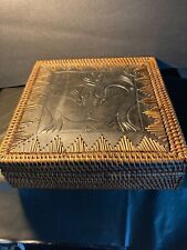 Vintage Unique Tight Woven Wicker Box With Carved Erotica Cover 9x9x2.5 Inches picture