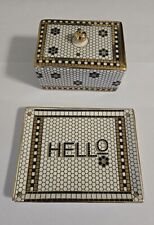 Anthropologie Bistro Tile Covered  Dish HELLO Gold White Mosaic Hexagon picture