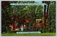 Honesdale Pennsylvania Civil War Monument Wayne County Courthouse Linen Postcard picture