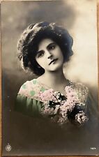 RPPC Pretty Lady Tinted Antique Real Photo Postcard c1910 picture