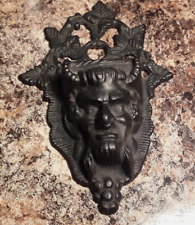 nice Antique Original DEVIL SATAN LUCIFER DEMON HEAD Wall MATCH SAFE HOLDER picture