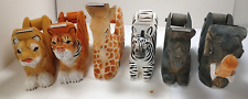 Lot of 6 Carved Wood Jungle Animal Tape Dispensers -Office Decor, Desk Accessory picture