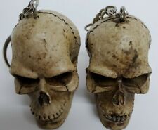 2 Skull Bone Head Keychains Ring 3D Skeleton Head Brown Bone Biker Skulls picture