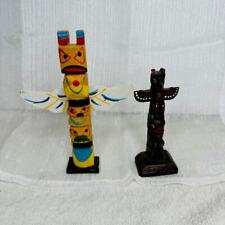 2 Vtg Totem Poles Native American Wood Resin Hand Painted Boma Taiwan Canada picture
