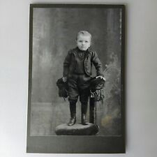 Antique Cabinet Card Photo Handsome Young Boy Kid On Chair Fancy 1900s ORIGINAL  picture