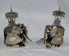 Antique Bombay c1880. Pair of ebony elephants draped in silver. picture
