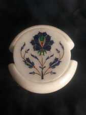 white Marble Tea Coaster set Inlay malachite Work Precious Stone Flower y9 picture