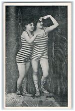 c1910's Two Girls Wearing Stripe Swim Suits Unposted Antique Postcard picture