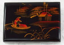 Vintage Hand Painted Kanazawa Black Lacquer Trinket Box Gold Leaf Wood *Flaking* picture