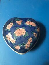 Vintage Porcelain Floral Heart Shaped Trinket Box picture
