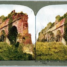 c1900s Rome, Italy Ancient Aqueduct Ruins Appian Way Stereoview Old Tartaria V36 picture