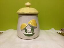 1970s CERAMIC MASHROOM CANISTER/ COOKIE JAR. WITH LID ( Yellow/green/ White) picture