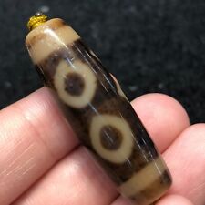 unique Magical Tibetan Old Agate Ivory Color 3Eye Totem dZi Bead 12.4*38.6mm picture