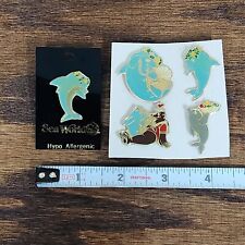 Vintage Genuine Sea World Coral Dolphin Pin Lot of 5 Metal Pinbacks Set 1980s picture