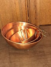 Vintage Copral Copper Whipping Mixing Bowls With Brass Thumb Ring Lot of 3 picture