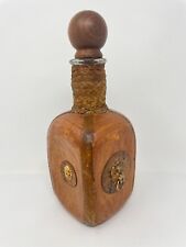 Vintage Mid Century Leather Wrapped Decanter Bottle w/Lion Head Made in Italy picture