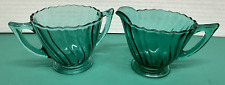 Jeannette SWIRL ULTRAMARINE (BLUE GREEN) Footed Creamer and Open Sugar Set picture