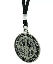 Medalla De San Benito Saint St Benedict Medallion Medal Pendant Cord Necklace picture
