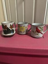 Lot Of 3 Vintage Otagiri Style Stoneware Mugs Floral And Bird picture