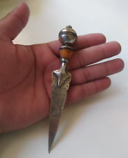 Ancient Antique Viking Sterling Silver Dagger Engraved With Natural Amber Stone picture