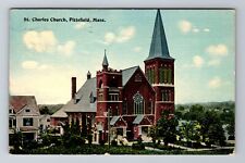 Pittsfield MA-Massachusetts, St Charles Church, c1913 Vintage Souvenir Postcard picture