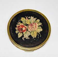 Antique Vtg Stratton Mirrored Powder Compact Gold tone w Black & Floral England picture
