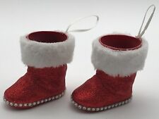 Vintage Christmas Ornaments Santa's Boots Containers Glitter Fake Fur Cuffs picture
