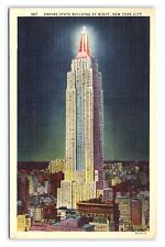 Postcard Empire State Building At Night New York City New York c1942 Postmark picture