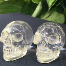 2pc Natural Topaz, Quartz hand Carved skull crystal Reiki healing 2'' picture