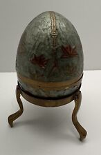 Vintage Enamel Over Brass Decorative Egg With Stand Made In India picture