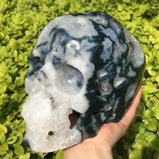 7.2LB Large Moss Agate Geode Skull Crystal Carving,Reiki Healing Energy Specimen picture