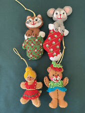 4 Bucilla Fabric Ornaments Mouse Cat Bear & Grandma Sequins Handmade picture