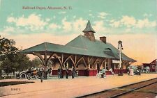 Postcard ~ Altamont, New York, Railroad Depot, Motorcycle & Early Autos picture