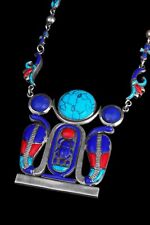 Unique Egyptian Necklace Scarab Gemstone Silver Jewelry Egypt Handmade Replicas picture