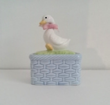 Takahashi White Duck Trinket Box Porcelain Blue Basket VTG 5 In Tall    PLZ READ picture