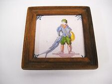 Antique Framed Polychrome DELFT TILE-MAN IN BIRD (SWALLOW?) COSTUME-VG picture