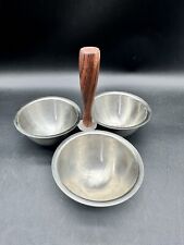 Vintage MCM 3 Dish Condiment Server Nut Dish Stainless Steel And Teak Japan 4x9” picture