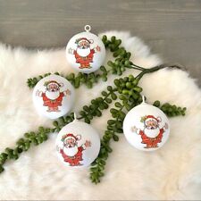 Vintage Christmas Santa Claus Round Silk Ornaments Set of 4  picture