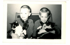 3 Lot Vintage Photos Boys w/ Cats Girls at Beach Baby Doll Amateur B&W Photo  A4 picture