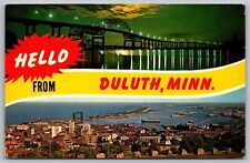 Hello Duluth Minnesota Multi View Night Superior Wisconsin Harbor VNG Postcard picture