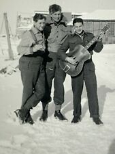 C2) Photo Photograph 3 Handsome Military Soldiers Men Singing In Snow Old Guitar picture