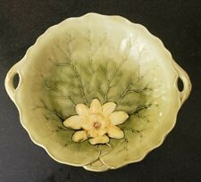 RARE VINTAGE MAJOLICA LOTUS HANDLED BOWL POTTERY FRANCE GERMANY 908 picture