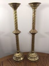 Pair of Vintage Brass Church Alter Candlesticks With Spiral Twist 22 1/4” Tall picture