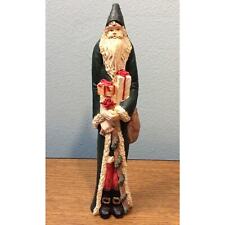 Pencil Santa Green Tall Skinny 9” Santa With Cane Figurine Vintage Excellent picture